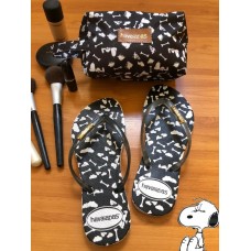 Kit porta make + chinelo Snoopy Preto - Chinelos 